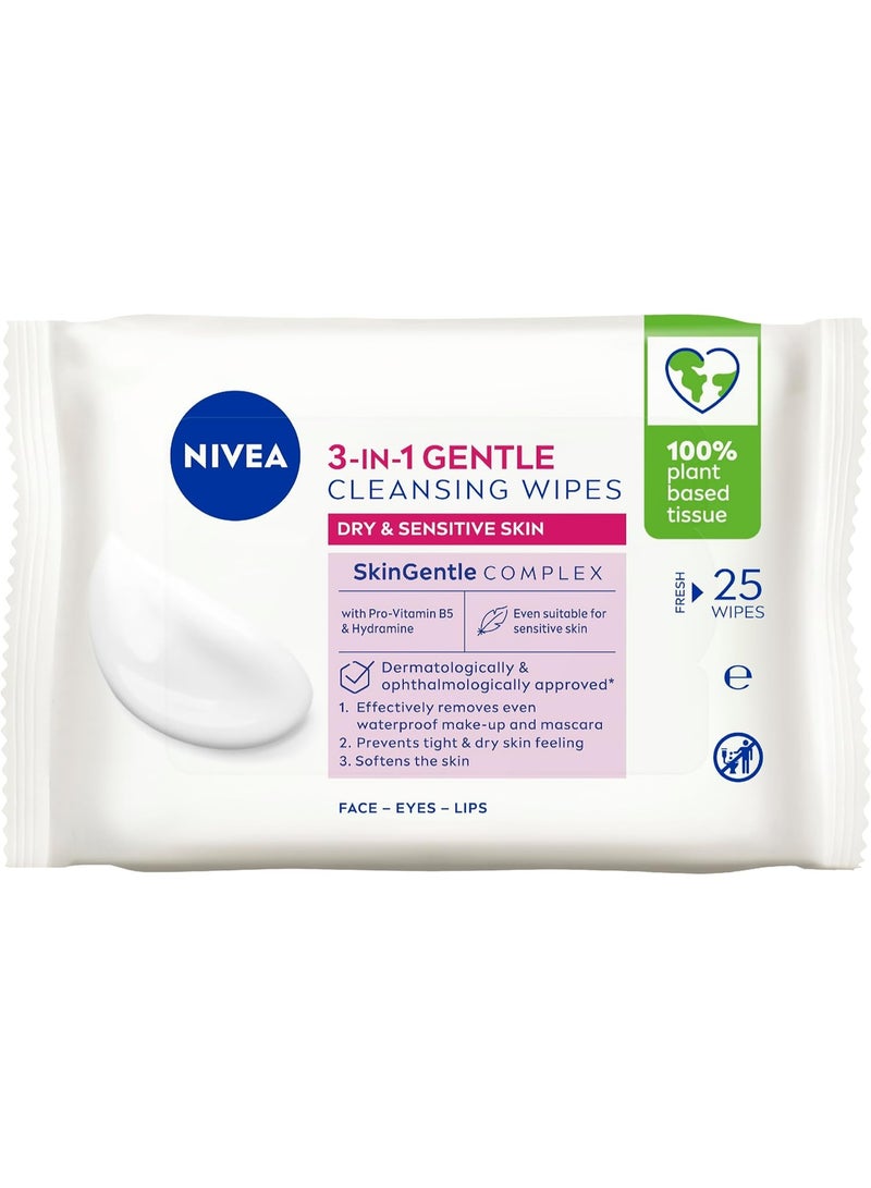 NIVEA Biodegradable Face Wipes for Dry Sensitive Skin (25 pack), Biodegradable Wipes Made with 100% Plant-based Tissue, Make-Up Wipes, Face Wipes Makeup Remover with Almond Oil, Make-Up Wipes, Face - Image 1